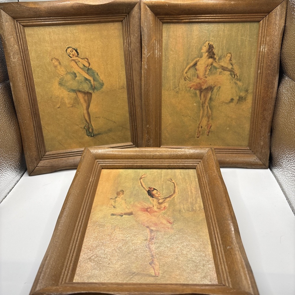 Set of 3 Framed Ballerina Lithographic Print Andre Chevalier Pal Fried MCM 1950s
